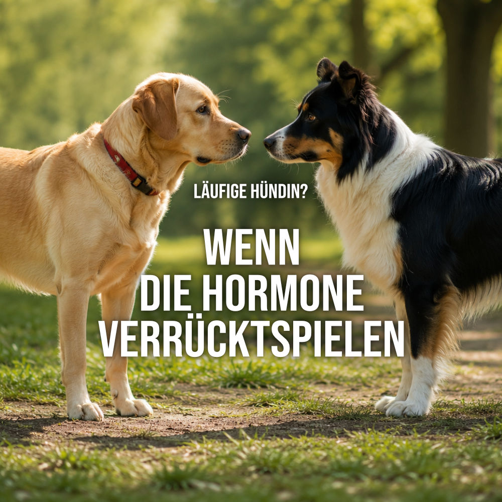 Läufige Hündin begegnet einem Rüden beim Spaziergang im Park