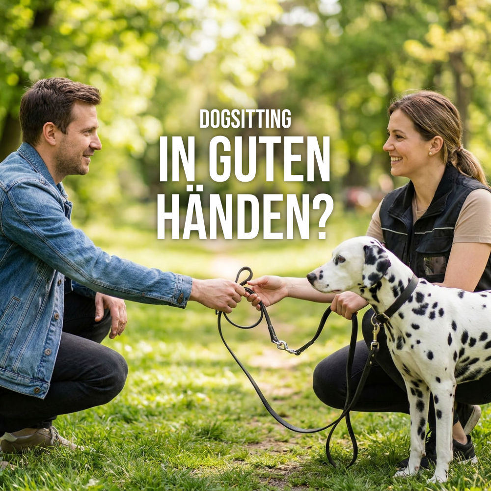 Ein Hundehalter übergibt seinen Dalmatiner an eine Dogsitterin für eine vertrauensvolle Hundebetreuung.