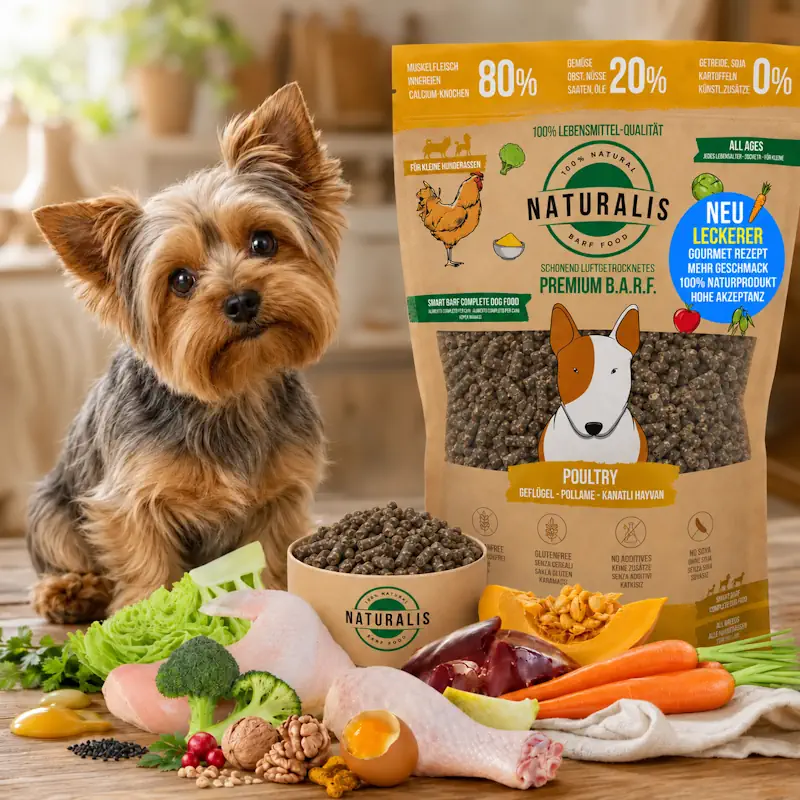 Naturalis Trockenbarf kleine Hunde 1kg - 80% Huhn, 20% Gemüse & Obst, getreidefrei, ohne Zusätze, 100% deklariert, entspricht 4kg Nassfutter