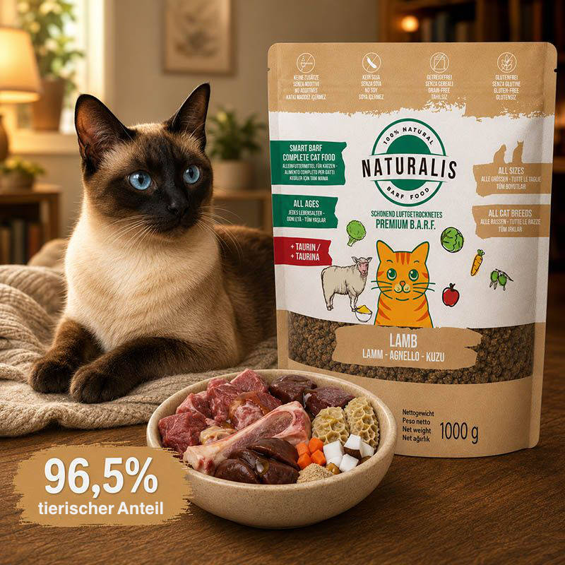 Naturalis Trockenbarf Katzenfutter Lamm mit 96,5% tierischem Anteil getreidefrei mit Taurin 1kg