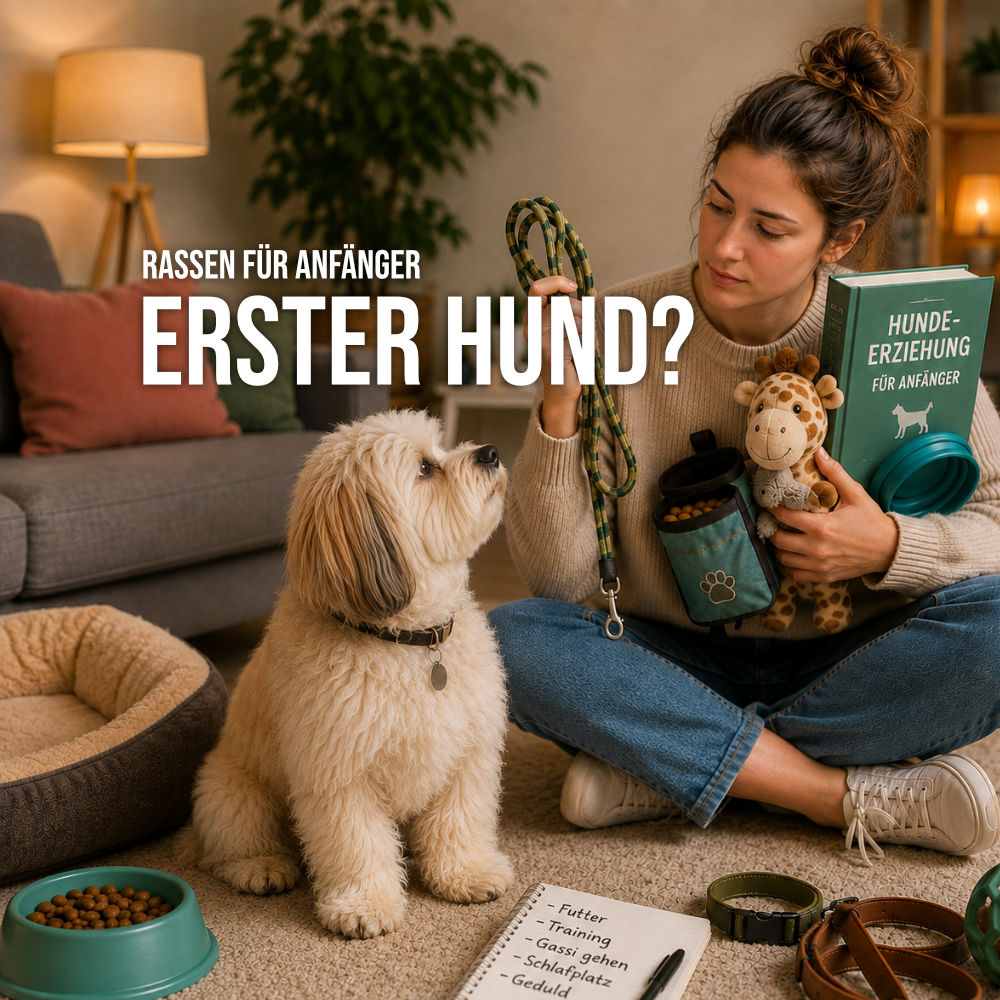 Frau mit Havaneser und Hundeausstattung bei der Vorbereitung auf den ersten eigenen Hund.