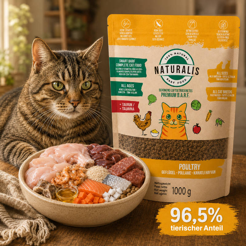 Naturalis Trockenbarf Katzenfutter Huhn+ 96,5% tierischer Anteil getreidefrei mit Taurin