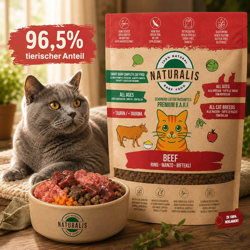 Naturalis Trockenbarf Katzenfutter Rind mit 96,5% tierischem Anteil getreidefrei mit Taurin 1kg