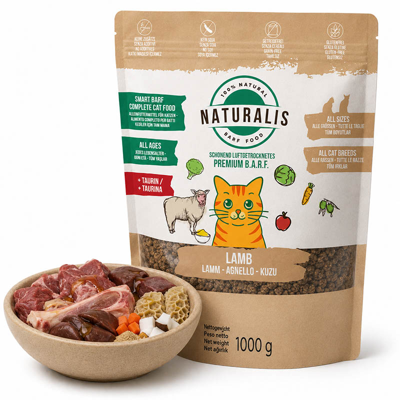 Naturalis Trockenbarf Katzenfutter Lamm mit 96,5% tierischem Anteil getreidefrei mit Taurin 1kg