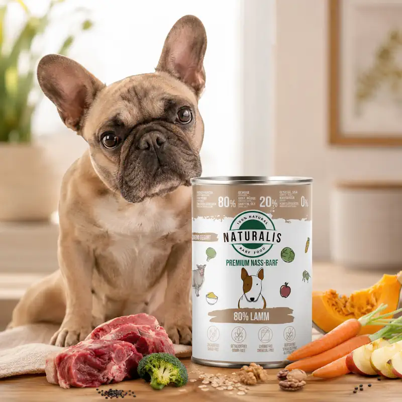 Naturalis Nass-Barf Hundefutter - 80% Lamm, 20% Gemüse & Obst getreidefrei ohne Zusätze 100% Natur 350g