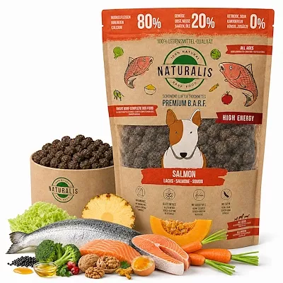 Naturalis Trockenbarf Lachs für Hunde als natürliches Hundefutter